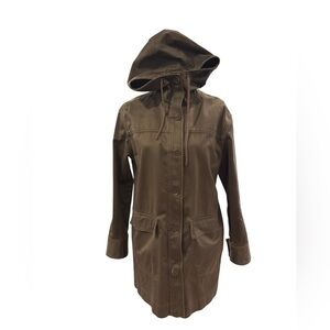 Talula Aritzia Dark Brown 100% cotton Utility style Jacket with Hood Sz XS